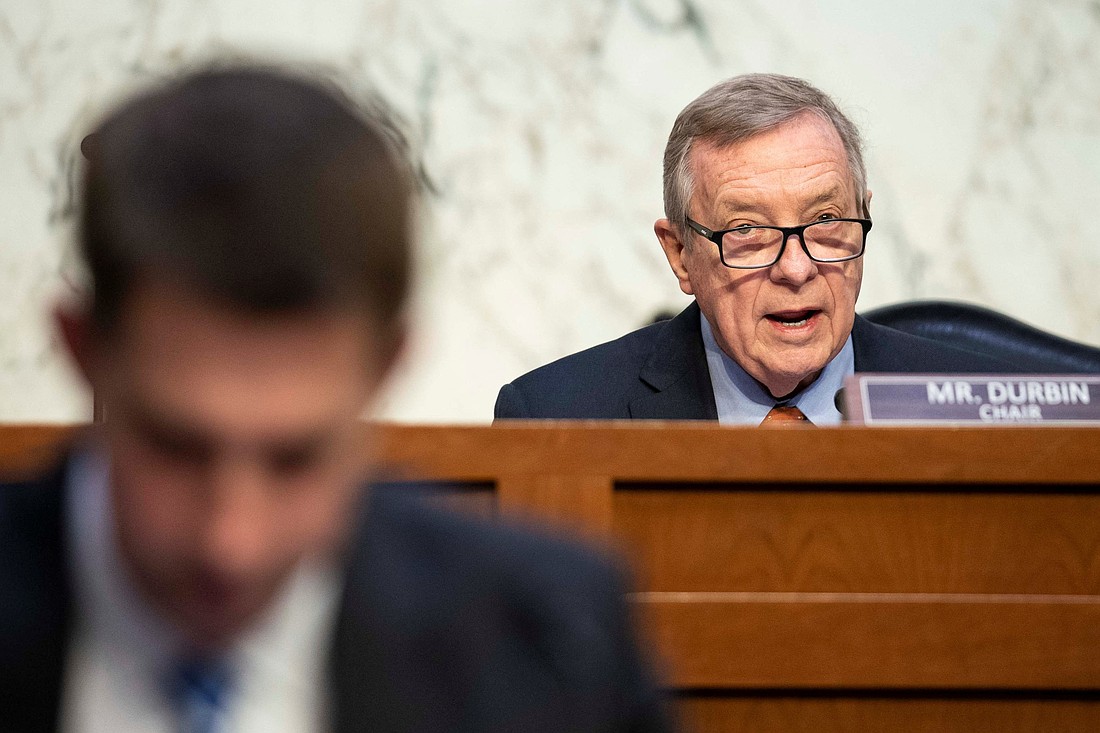 U.S. Sen. Dick Durbin, D-Ill., chair of the Senate Judiciary Committee, speaks at a hearing on Capitol Hill in Washington March 1, 2023. (OSV News photo/Sarah Silbiger, Reuters)