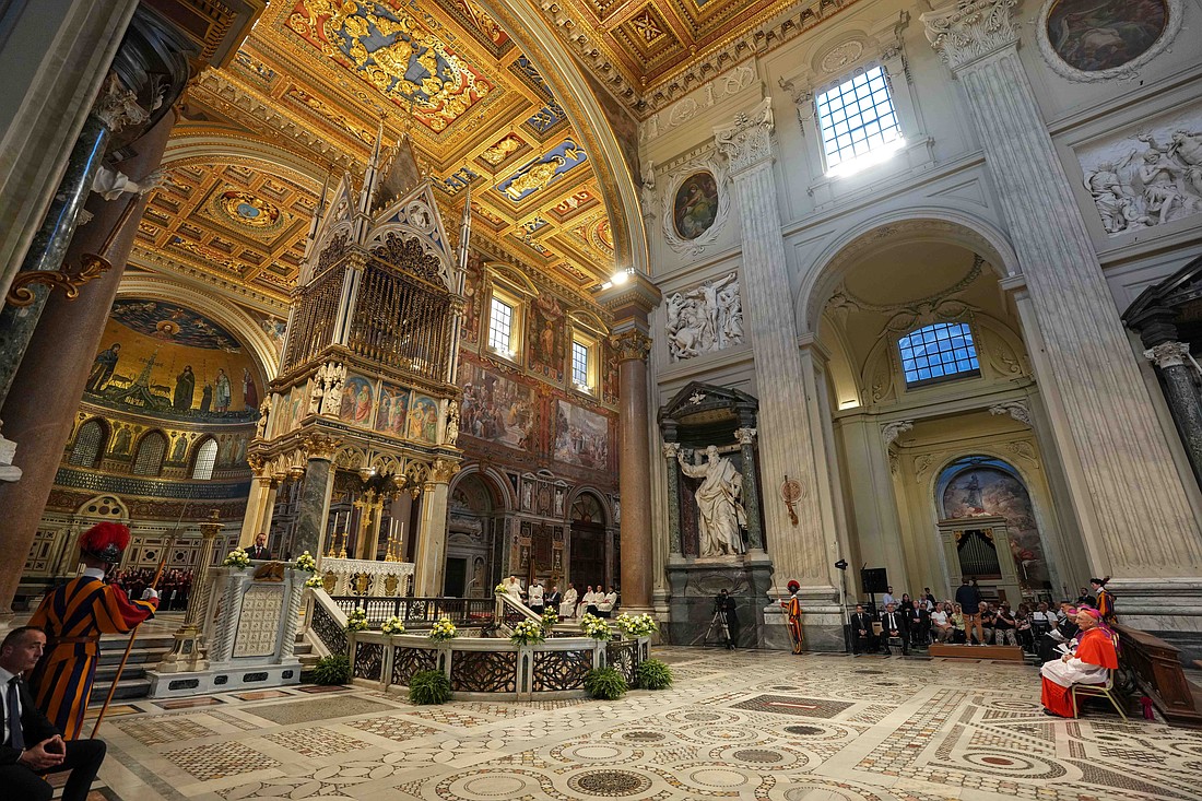 Pope Leo XIV presides over a prayer service at the Basilica of St. John Lateran in Rome to mark the beginning of a new pastoral year for the Diocese of Rome Sept. 19, 2025. (CNS photo/Lola Gomez)
