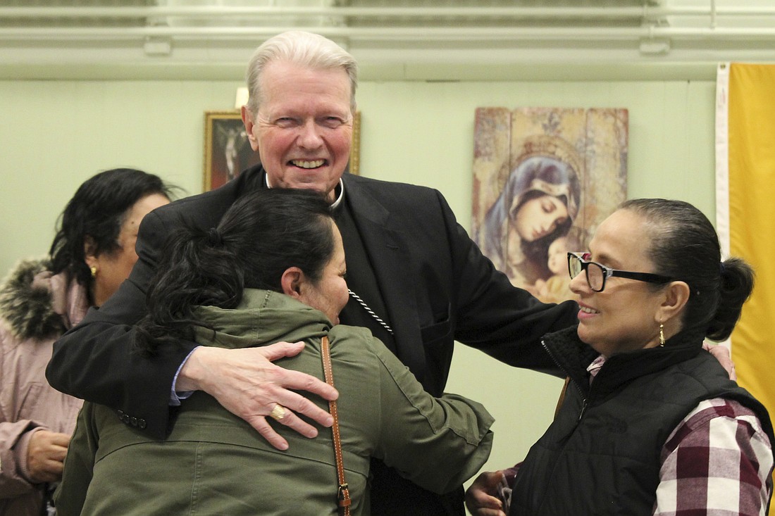 Bishop Edward B. Scharfenberger attends the first in-person group gathering to discuss Pope Francis’ Synod of Bishops on synodality initiative at Holy Trinity Church in Johnstown on April 20, 2022. (Molly Halpin photo)