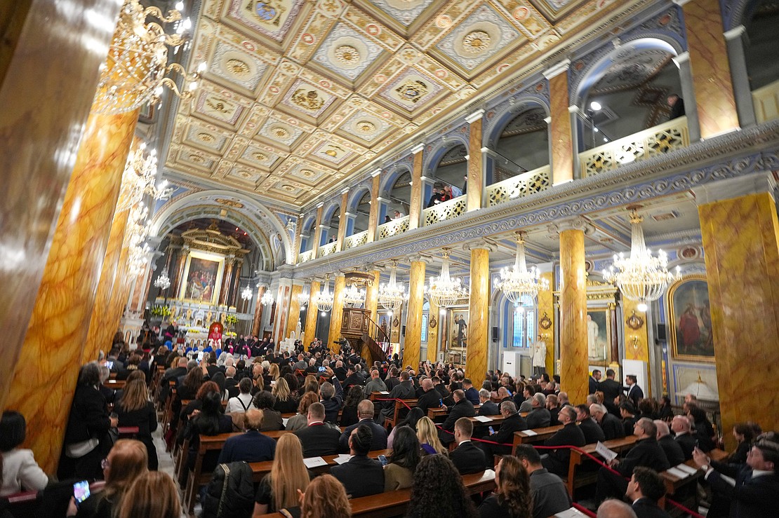 Pope Leo XIV meets with Turkey's Catholic bishops, priests, religious, deacons and pastoral workers at the Latin-rite Cathedral of the Holy Spirit in Istanbul Nov 29, 2025. (CNS photo/Lola Gomez)