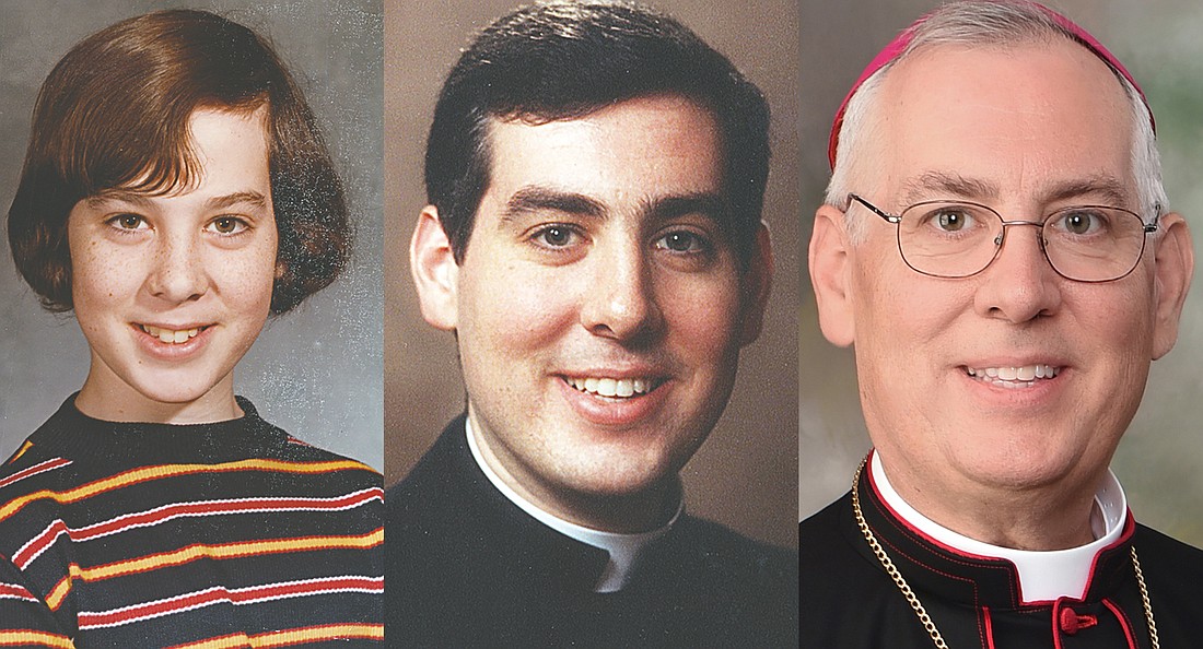 Bishop Mark W. O’Connell will be installed as the 11th Bishop of Albany on Dec. 5 at St. Edward the Confessor in Clifton Park. He is seen (from l.) in elementary school, in his 1990 ordination photo and in his official bishop photo. (Photos provided)
