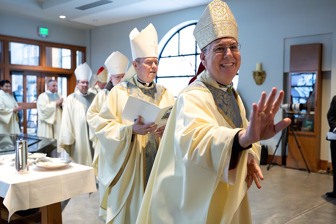 Bishop Mark W. O'Connell processes into St. Edward the Confessor in Clifton Park on Friday, December 5, 2025, before his Installation Mass. (Patrick Dodson photo)