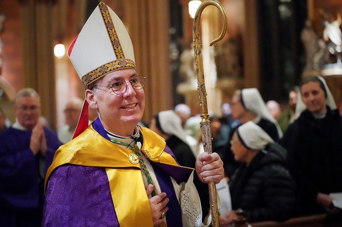 Bishop Mark O’Connell processes to the altar for the vespers prayer service on the eve of his installation on Thursday, Dec. 5, 2025, at the Cathedral of Immaculate Conception in Albany, N.Y. Cindy Schultz for The Evangelist