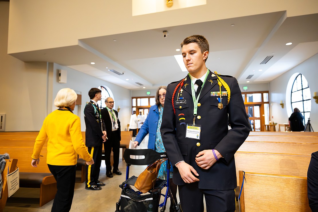 St. Edward the Confessor Church was a din of activity - priests and bishops getting vested, old friendships were renewed, and there were lots of hugs and lots of work still to be done - prior to Bishop Mark O'Connell's Installation Mass. (Patrick Dodson photo for The Evangelist)