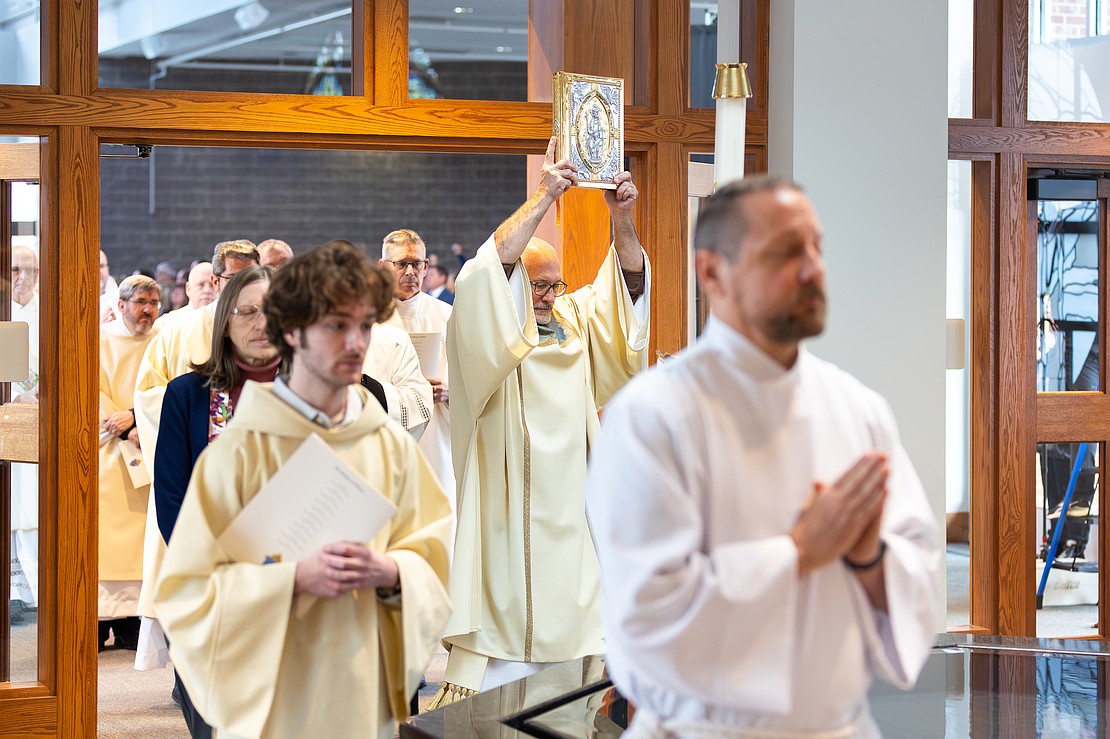 Civic leaders, honored guests, ecumenical leaders, deacons, priests, bishops and cardinals process into St. Edward the Confessor Church during Bishop Mark O'Connell's Installation Mass on Dec. 5. (Patrick Dodson photo for The Evangelist)