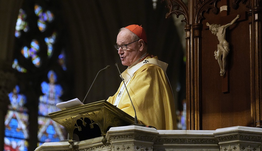 New York Cardinal Timothy M. Dolan delivers his homily during the chrism Mass at St. Patrick's Cathedral in New York City April 15, 2025. Cardinal Dolan announced Dec. 8 that the archdiocese York will enter into mediation and take steps to raise more than $300 million for sexual abuse settlements for 1,300 accusers. (OSV News photo/Gregory A. Shemitz)