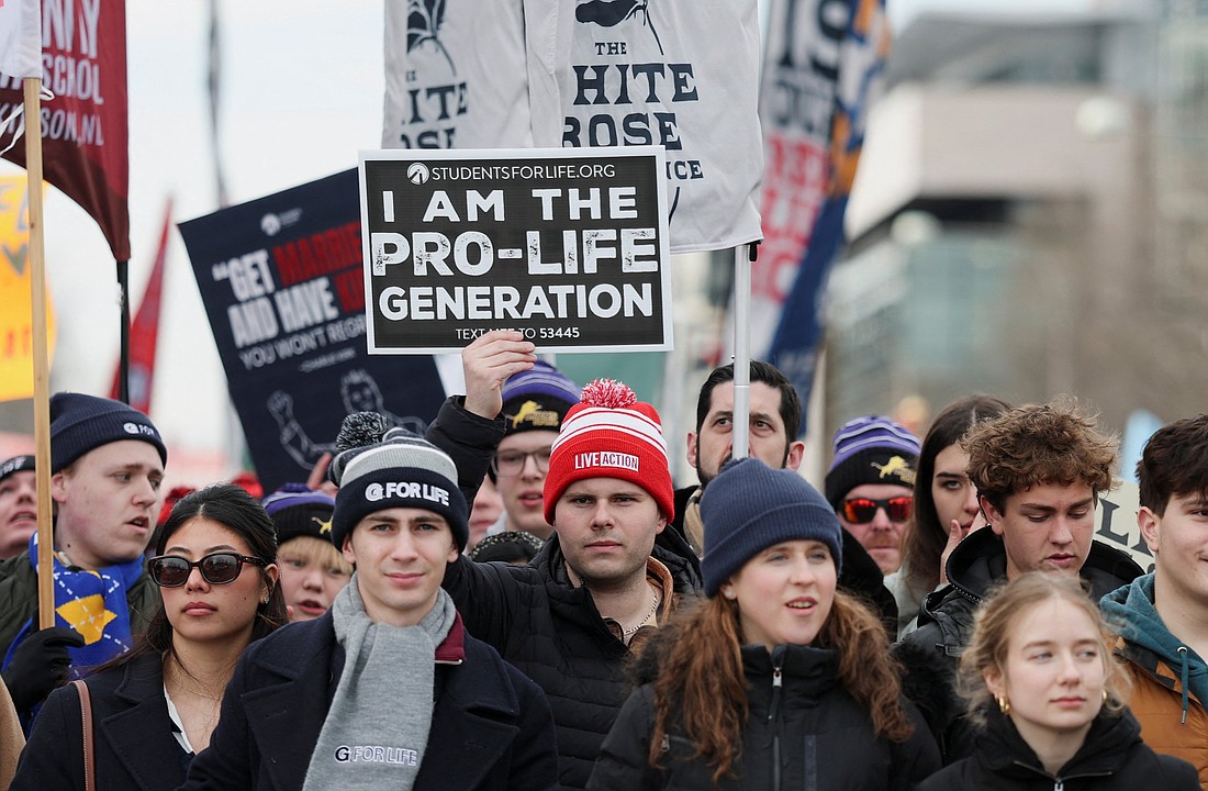 Pro-life advocates carry signs as they march to the U.S. Supreme Court during the 53rd annual March for Life in Washington Jan. 23, 2026. (OSV News photo/Kylie Cooper, Reuters).