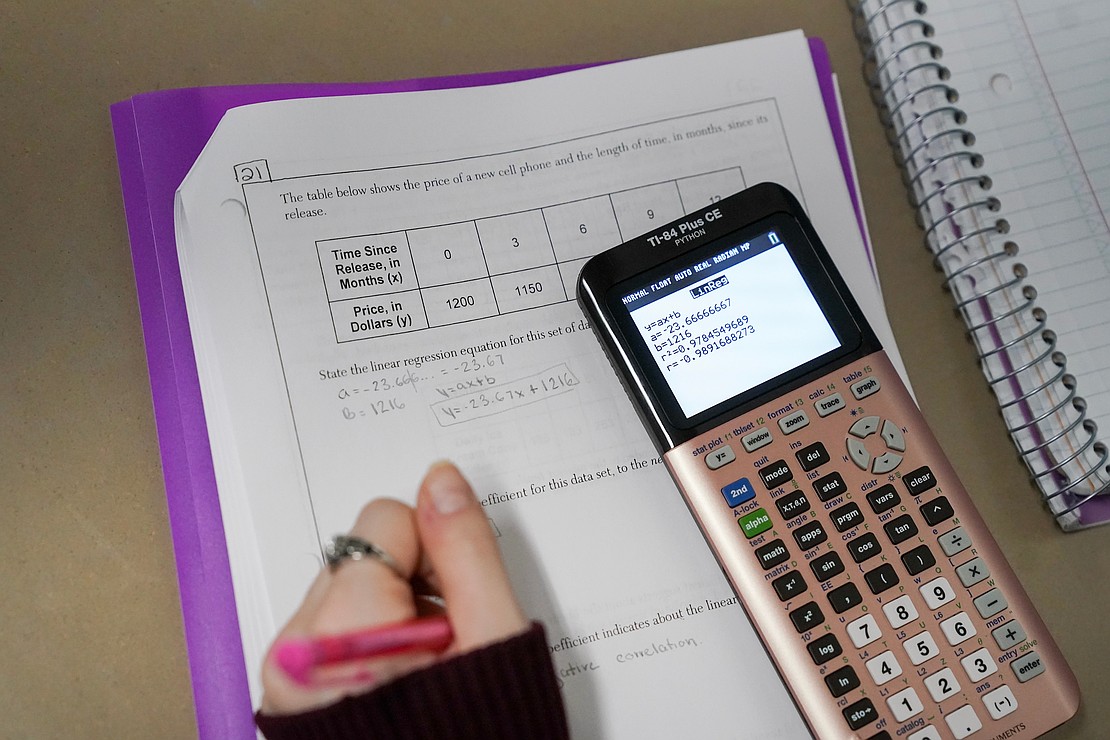 Eleventh-grade math students use calculators to figure out math problems on Thursday, Jan. 14, 2026, at Notre Dame-Bishop Gibbons School in Schenectady, N.Y.  Cindy Schultz for The Evangelist