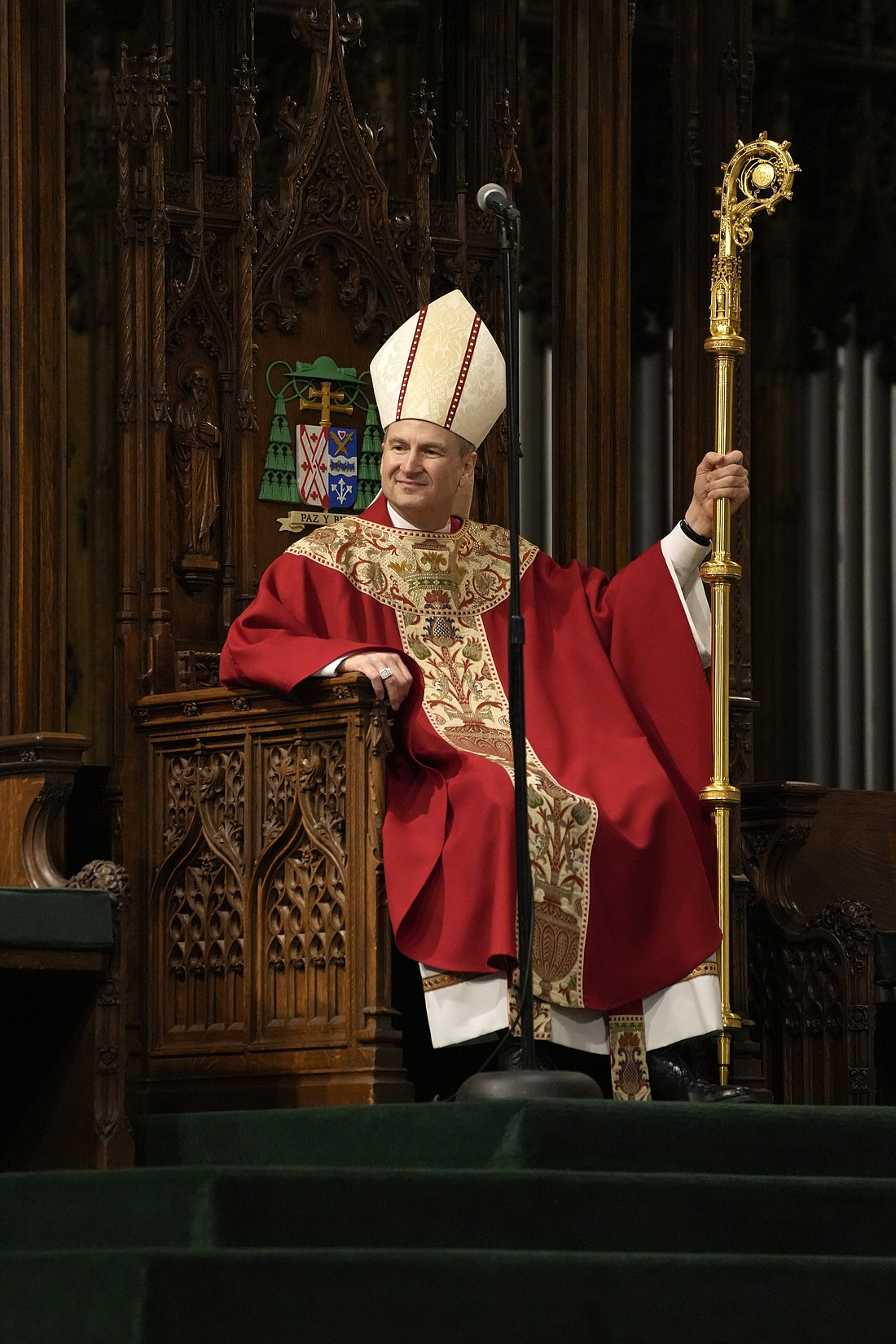 Archbishop Ronald A. Hicks sits in the cathedra during his installation Mass as the new archbishop of New York at St. Patrick's Cathedral in New York City Feb. 6, 2026. (OSV News photo/Gregory A. Shemitz)