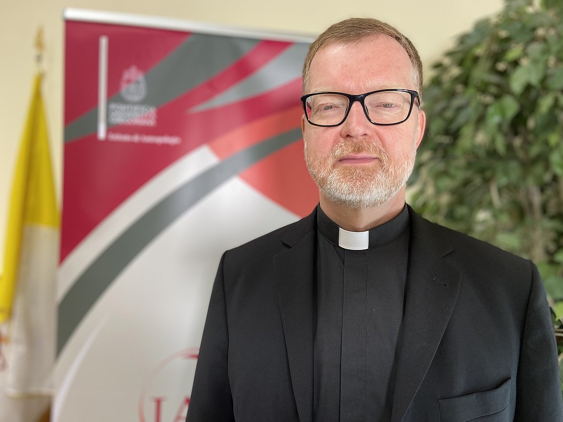 Jesuit Father Hans Zollner, president of the Pontifical Gregorian University's Institute of Anthropology's Interdisciplinary Studies on Human Dignity and Care, poses for a photo during a safeguarding conference held at the university in Rome June 18, 2024. (CNS photo/Justin McLellan)