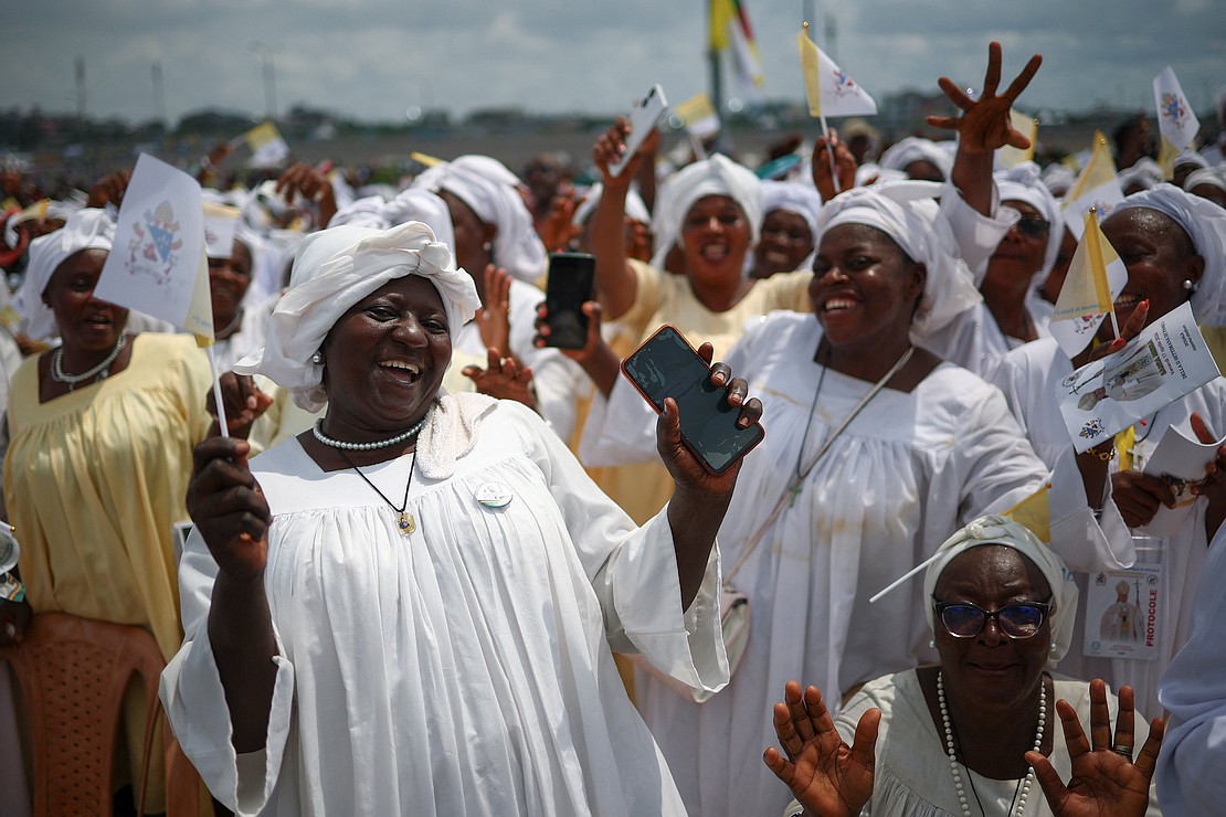 Faithful attend a Mass celebrated by Pope Leo XIV near the Japoma Stadium in Douala, Cameroon, April 17, 2026. (OSV News photo/Guglielmo Mangiapane, Reuters)