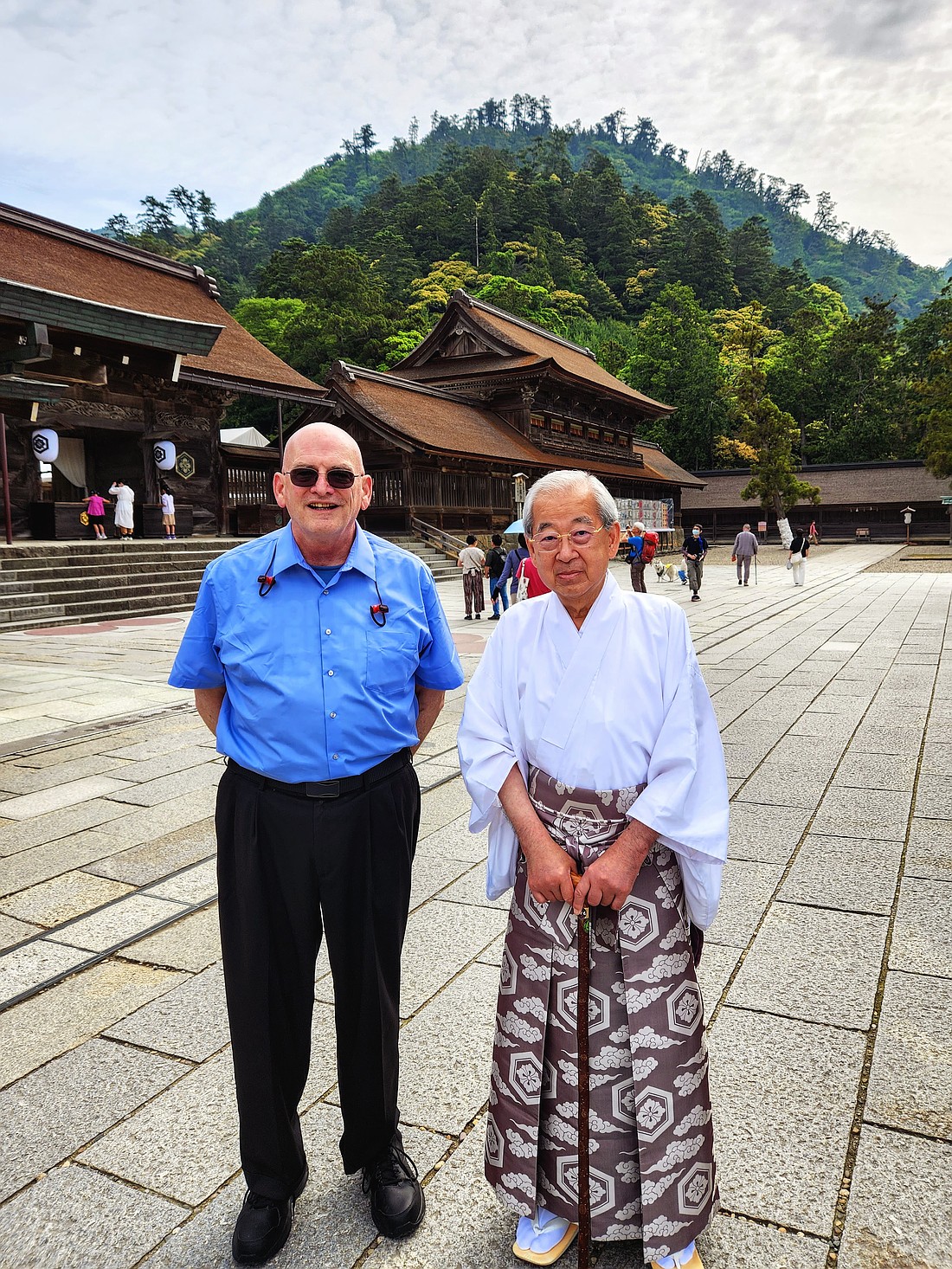 Father Liam O’Doherty, OSA, is shown with Rev. Senge Takamasa, chief priest of Izumo Taisha (Izumo Grand Shrine) in Shimane Prefecture, Japan. (Photo provided)