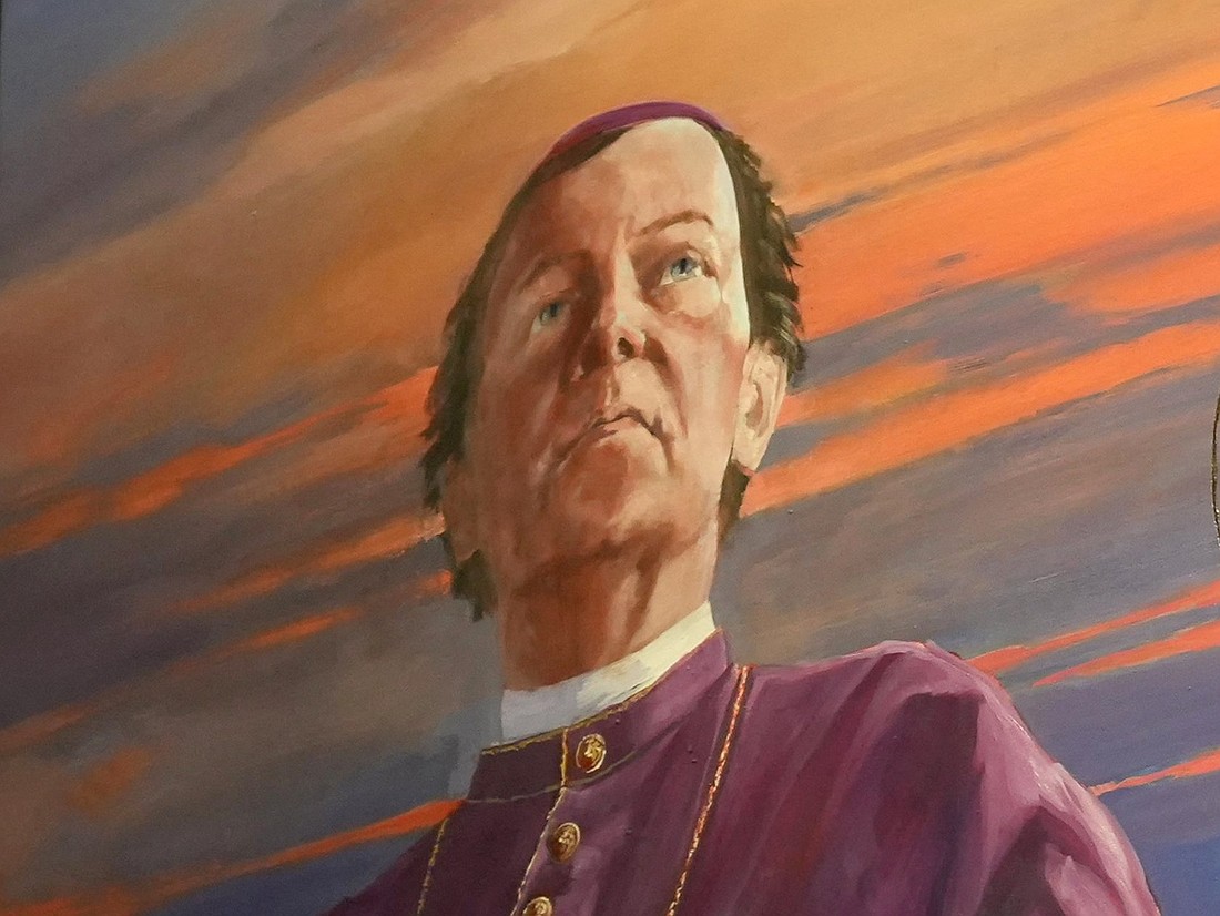 New York Archbishop John J. Hughes is depicted in a section of a 25-foot-high, four-panel mural as seen in the narthex of St. Patrick's Cathedral in New York City Sept. 18, 2025. (OSV News photo/Gregory A. Shemitz)