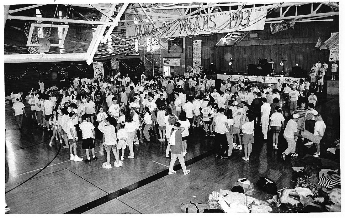 Students dance to music at Catholic Central’s 24-hour dance marathon held on January 17, 1993. Over a hundred students participated.