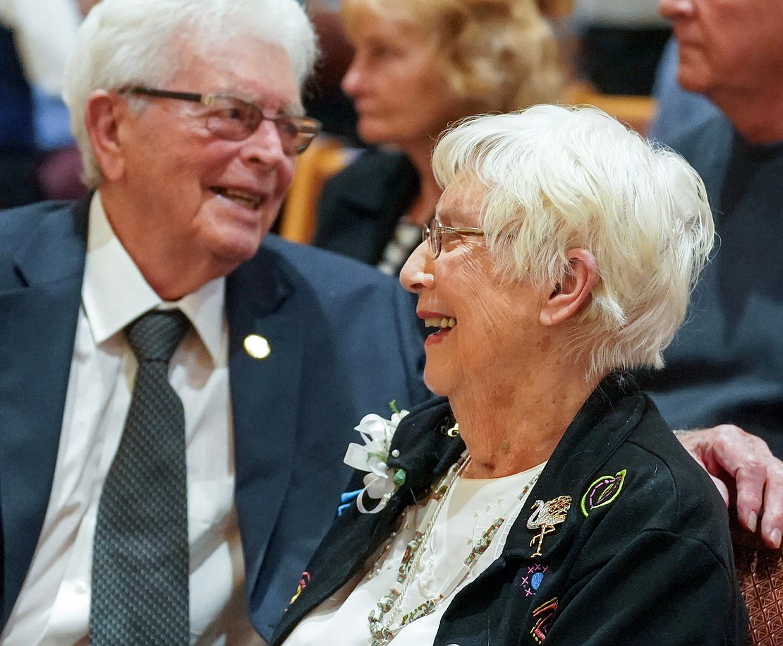Warren and Joan Egan celebrate their 75 years of marriage during the 54th Annual Diocesan Marriage Jubilee Celebration on Sunday, Sept. 27, at Christ Our Light Catholic Church in Loudonville. (Cindy Schultz photo for The Evangelist)