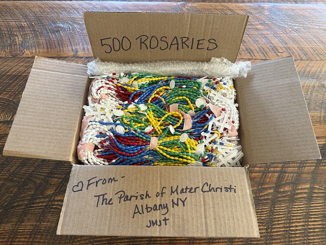 The Parish of Mater Christi in Albany made 500 World Mission rosaries for the beatification of Archbishop Fulton J. Sheen, which was celebrated on Sept. 24 in St. Louis. Sister Joseph Stedina of St. Colman’s Convent (below) contacted Mater Christi to offer her participation in the project. (Photos provided)
