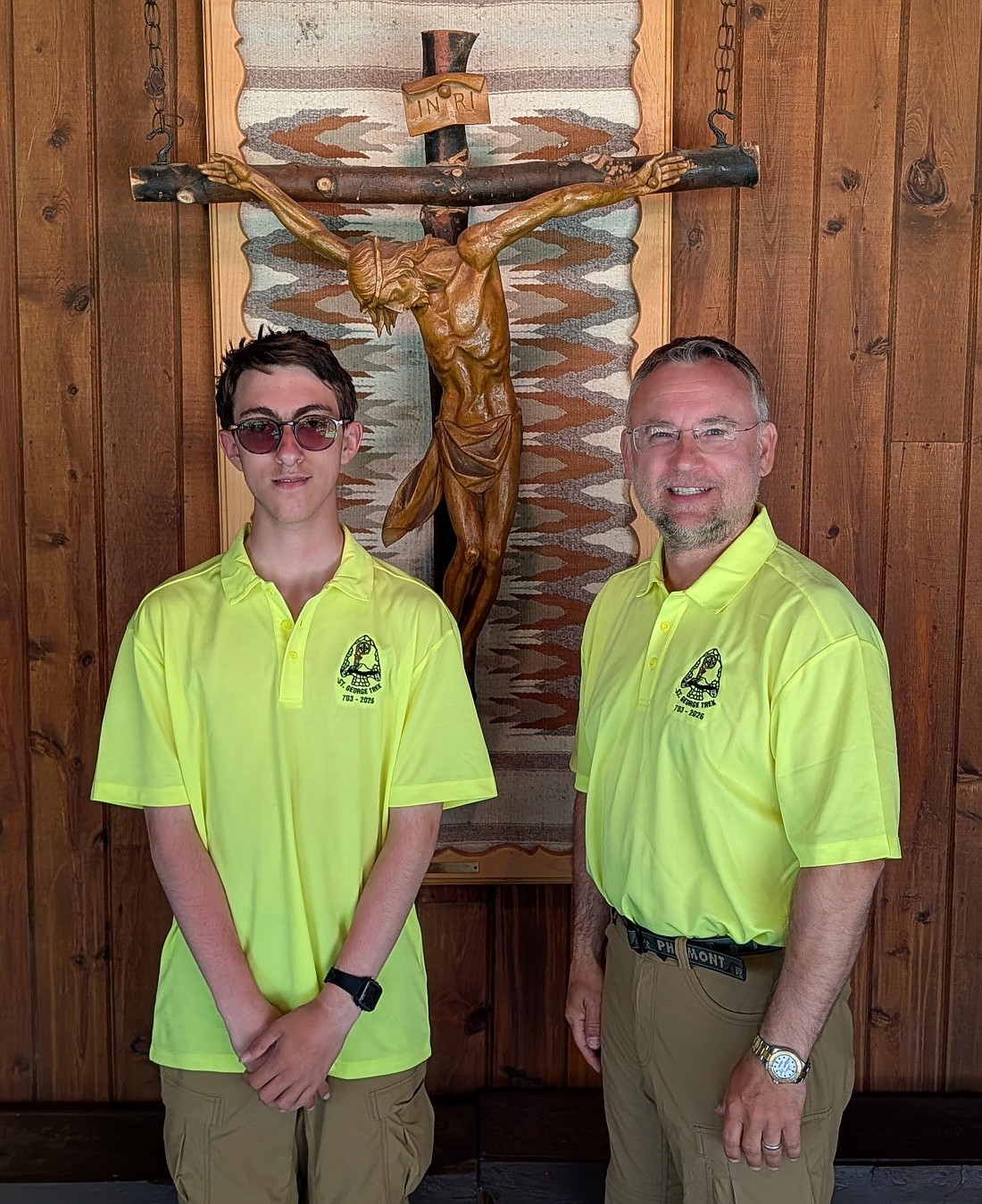 Wesley Grainer (l.) — shown with St. George Trek Director Greg Szczesny, who is also the immediate past chair of the Albany Diocese Catholic Committee on Scouting — attended the National Catholic Committee on Scouting’s St. George Trek this year at the Philmont Scout Reservation in Cimarron, N.M. Participants included 39 Scouts from across the U.S. forming five crews, with six priests, four seminarians, one sister, three lay members and Szczesny serving as an adult advisor. Additionally, Bishop Michael W. Fisher of Buffalo — the USCCB’s liaison to the National Catholic Committee on Scouting, who attained the rank of Eagle Scout — attended the entire program and enjoyed visiting the participants out in the backcountry. (Photo provide