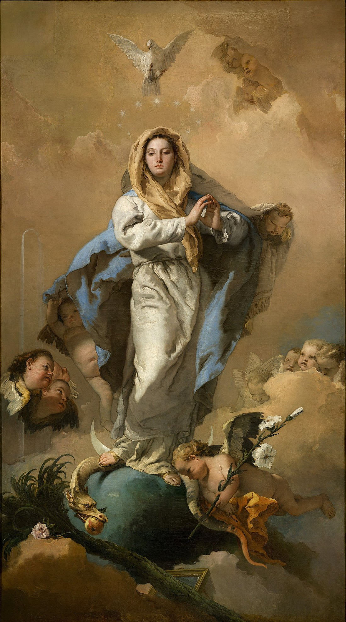 This is a painting of Mary crushing the serpent under her feet in the Immaculate Conception by artist Giovanni Battista Tiepolo (1696–1770). (OSV News photo/Wikipedia Commons, Public Domain)