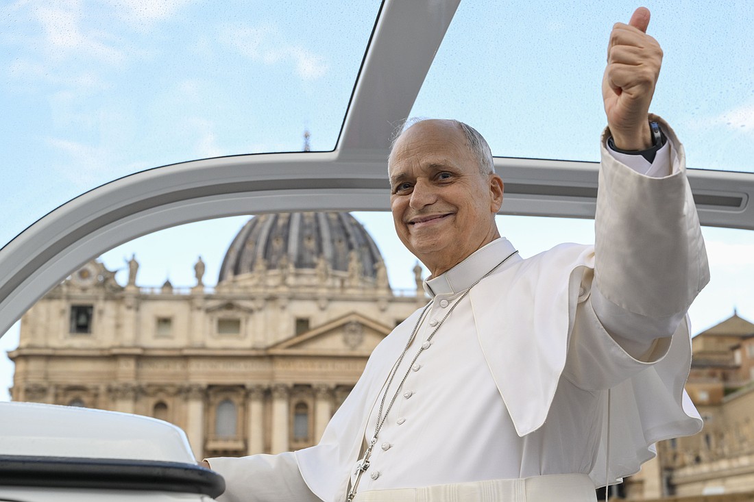Pope Leo XIV gives the thumbs up as he arrives in his popemobile in St. Peter's Square at the Vatican, Oct. 21, 2026, to hold his first weekly general audience since cancer surgery on Oct. 13. In an Oct. 21 message, the Holy See Press Office announced that Drs. Luigi Carbone and Stefano Margaritora confirmed Pope Leo needs "no further treatment" following his Oct. 13 surgery for lung cancer. (OSV News photo/Simone Risoluti, Vatican Media)