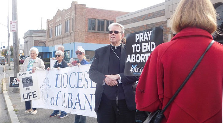 Bishop Scharfenberger praying the Rosary at Planned Parenthood in Schenectady,