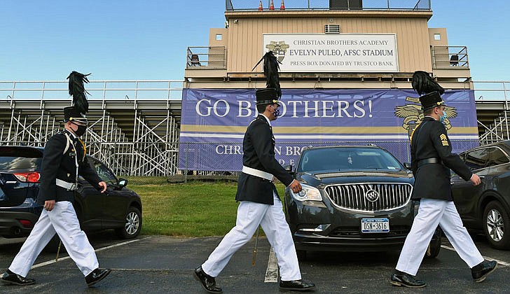 Scenes from Christian Brothers Academy’s graduation at the football stadium on Thursday in which 88 Cadets graduated.  The graduates march into the football stadium.  (Photos by Michael P. Farrell)