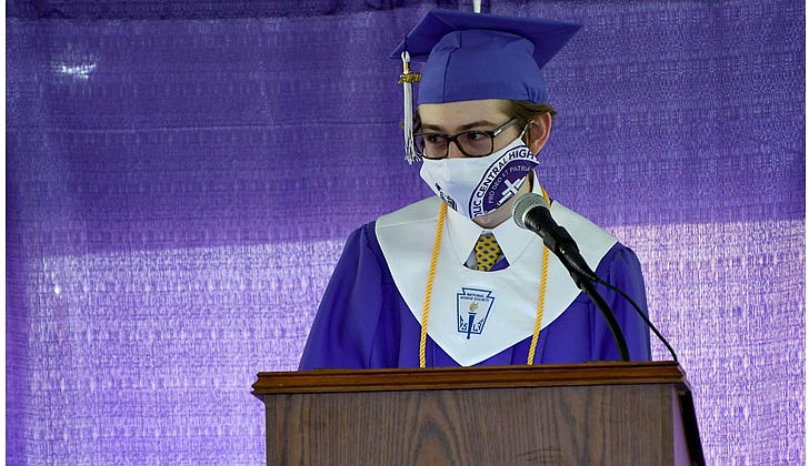 Catholic Central High School in Troy held its 97th Commencement Exercises on Saturday, July 25, under a tent at the athletic fields. The school graduated 40 seniors, including Valedictorian Paul Barber and Salutatorian Michael J. Paglia. Bishop Edward B. Scharfenberger presided and blessed the graduates.  Graduate Paul Barnas welcomes friends and families.  Photos by Michael P. Farrell 