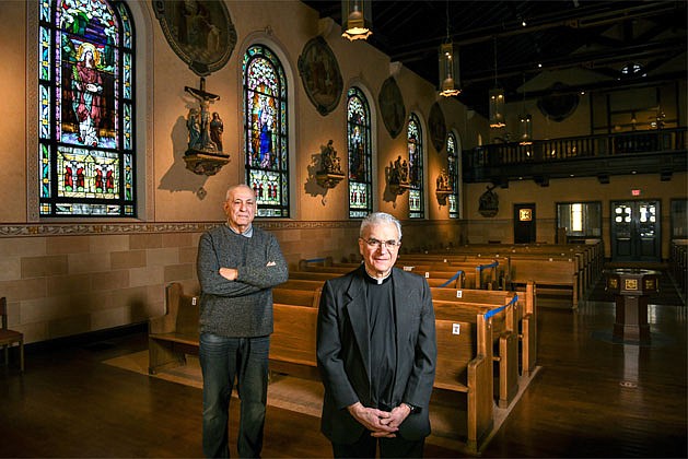 FATHER RICHARD CARLINO AND FRANK RANUCCI, office manager, (clockwise from c.) were the driving force behind the restoration of St. Anthony’s Church in Schenectady. (Cindy Schultz photos)