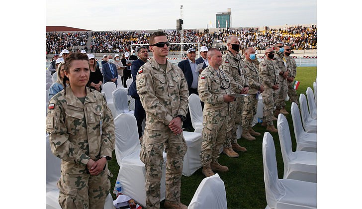 Members of the military attend Mass celebrated by Pope Francis at Franso Hariri Stadium in Irbil, Iraq, March 7, 2021. (CNS photo/Paul Haring)