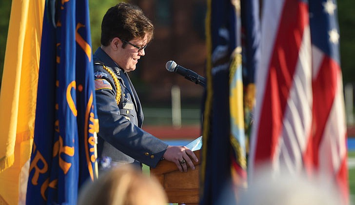 La Salle Institute in Troy held its graduation ceremony for its senior class on May 14 at its turf field. Dr. Chris Gibson, president of Siena College, decorated Army officer and a former member of the U.S. House of Representatives, was the keynote speaker. The 60 members of the class of 2021 were collectively accepted to 117 colleges and universities in 21 states and the District of Columbia and earned 163 scholarships totaling more than $11.9 million over four years. To remain compliant and adhering to all CDC and NYS guidelines, attendance was invite-only and the ceremony was livestreamed to accommodate those unable to attend in person.   Caption: Salutatorian Dominick Celeste delivers his address.  Cindy Schultz photos  