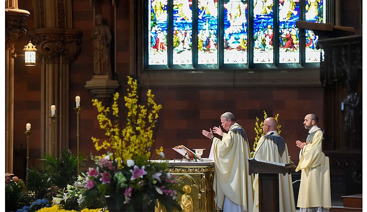 Bishop Edward B. Scharfenberger celebrated Easter Sunday Mass at the Cathedral of the Immaculate Conception in Albay on April 17. Here is a pictorial look back!  Caption: Bishop Scharfenberger presides over Easter Mass at the Cathedral.  Photos by Cindy Schultz