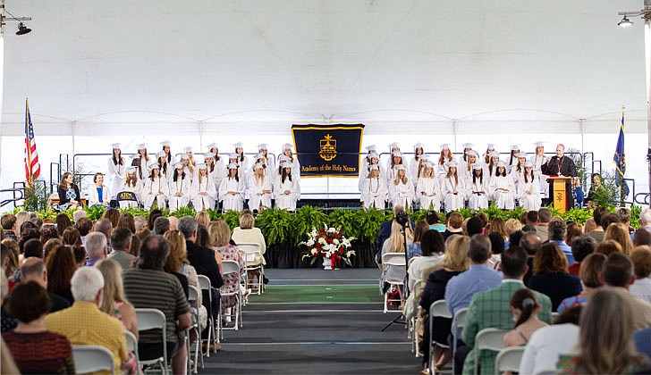 The Academy of the Holy Names celebrated its 133rd commencement ceremony on May 27 with Bishop Edward B. Scharfenberger presiding. 100 percent of the 44 graduating seniors were accepted into colleges and universities which included Cornell, Dartmouth, Fordham, Holy Cross, Villanova and Notre Dame. They also received a total $18.4 million in merit-based scholarships. Over the last four years, the seniors also performed 2,485 hours of community service.  The Academy of the Holy Names graduating class of 2022.  Patrick Dodson photos for The Evangelist