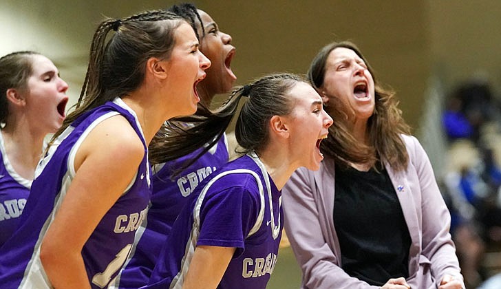 The Catholic Central girls’ basketball team lost to Averill Park, 61-49, in the Section II Class A championship at Hudson Valley Community College on March 3.  Sophomore Tanavia Turpin had a team-high 12 points for the Crusaders (19-3) and teammate El' Dior Dobere, an eighth-grader, added 11 points as both players made the all-tournament team. The rest of the team is made up of sophomore Meg Paul, senior Samantha Ayotte, freshman Gabriella DiBacco, senior Angelena Guiliano, freshman Akarri Gaddy and sophomore Brooklyn Moore.   In the photo: CCS coach Audra DiBacco and her players are fired up during the game.  Cindy Schultz photos for The Evangelist. 