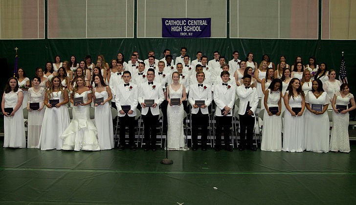 Catholic Central High School in Troy held its graduation on Saturday, June 8, at Hudson Valley Community College.   The seniors pose for one final photo together.  Photos by Nate Whitchurch